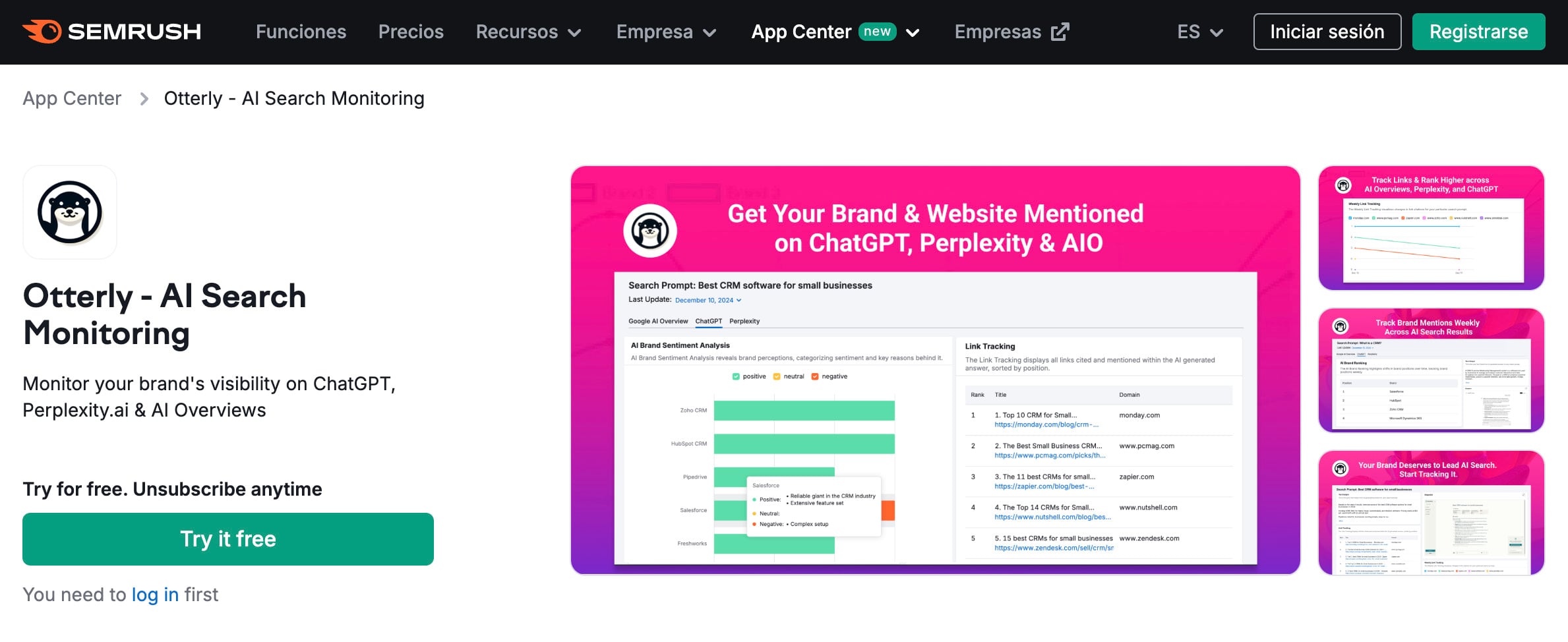 Otterly.AI en la plataforma de análisis SEO Semrush